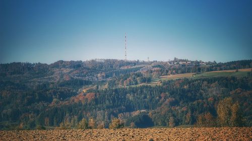 Scenic view of landscape against clear blue sky