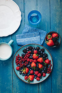 High angle view of breakfast on table