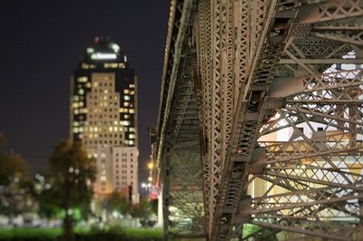 View of illuminated city at night