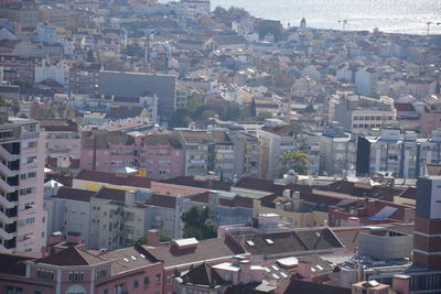 High angle view of buildings in city