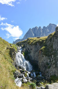 Scenic view of waterfall against sky