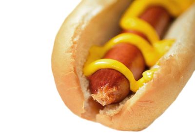 Close-up of hot dog against white background