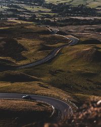 High angle view of road passing through land