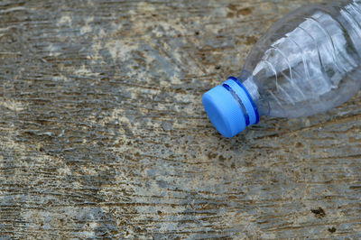 High angle view of water bottle on table