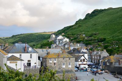 High angle view of town against sky