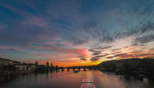 Scenic view of river against sky during sunset