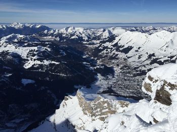 Scenic view of snowcapped mountains against sky