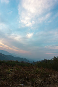 Scenic view of landscape against cloudy sky