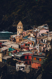 High angle view of buildings in town