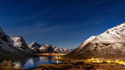 Beautiful panorama of the lofoten mountains at night