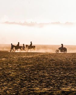 People riding horse in desert