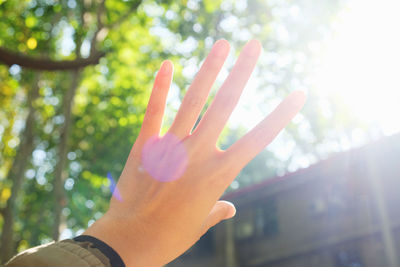 Close-up of person hand against blurred background
