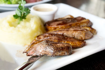 Close-up of food served in plate