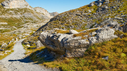 Rock formations on landscape against sky