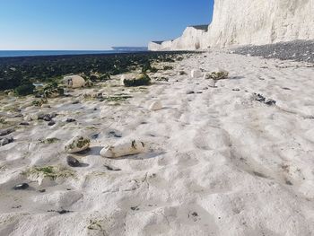 Scenic view of beach against clear sky