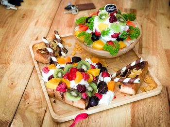 High angle view of fruits on table