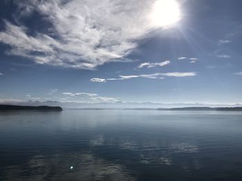 Scenic view of sea against blue sky