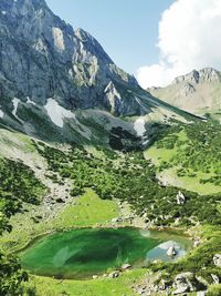 Scenic view of landscape and mountains against sky
