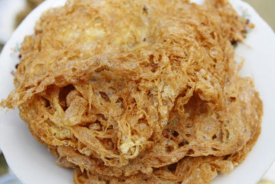 High angle view of bread in plate