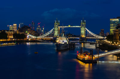 Illuminated bridge over river