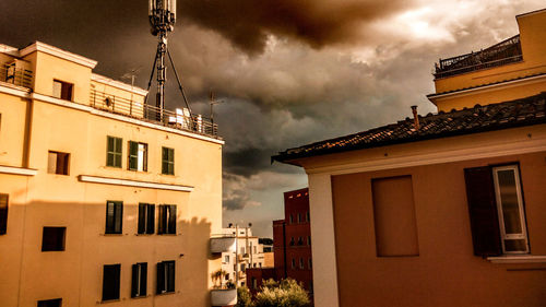 Buildings against cloudy sky