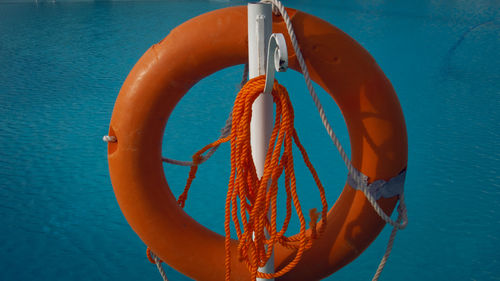 Close-up of rope tied to swimming pool