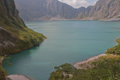 Scenic view of sea and mountains