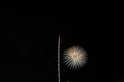 Low angle view of firework display over black background