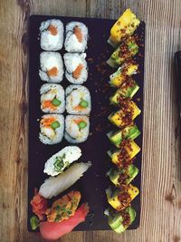 High angle view of sushi