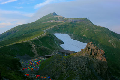 High angle view of mountain against sky