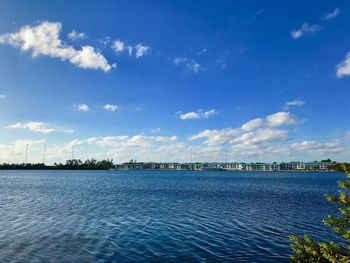 Scenic view of sea against blue sky