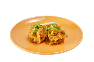 Close-up of noodles served in bowl