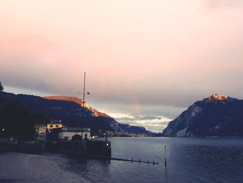 Scenic view of lake against sky during sunset