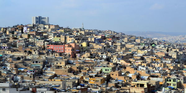 High angle view of townscape against sky