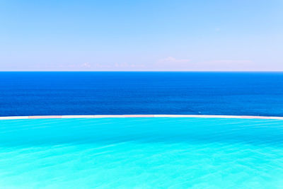 Variation of blue colors of sea, sky and swimming pool background, with copy space