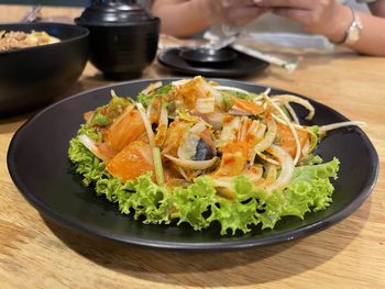 Close-up of food in plate on table