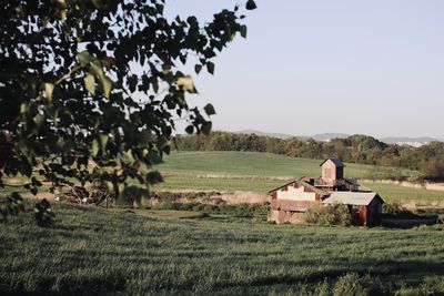 Scenic view of farm against sky