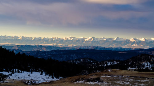 Scenic view of snowcapped mountains against sky