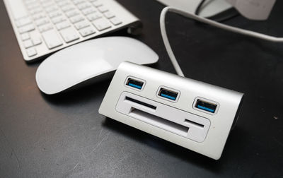 High angle view of computer keyboard on table