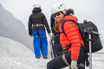 People on snow covered mountain