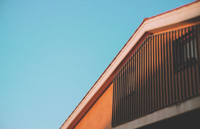 Low angle view of house against clear blue sky