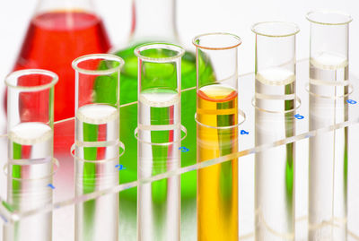 Close-up of test tubes against white background