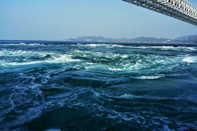 Scenic view of sea against clear blue sky