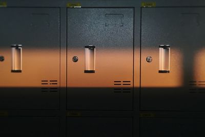 Close-up of closed lockers