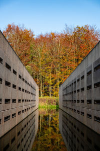 View of trees and buildings against sky during autumn