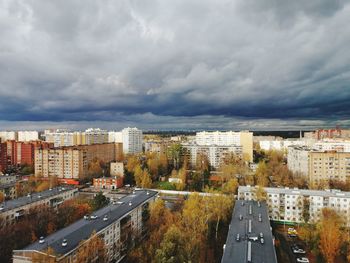 High angle view of street amidst buildings in city