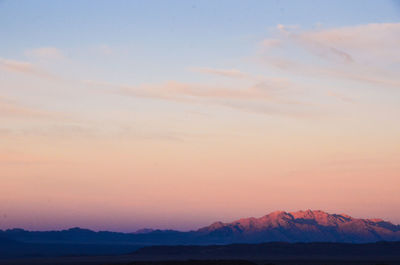 Scenic view of mountains against sky during sunset