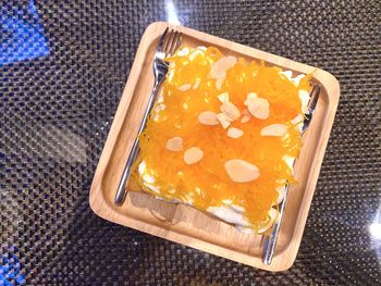 High angle view of ice cream on table