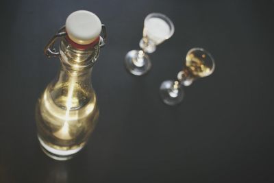 Close-up high angle view of drinks on table