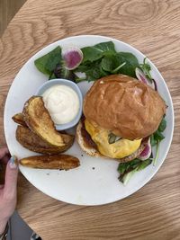 High angle view of breakfast on table